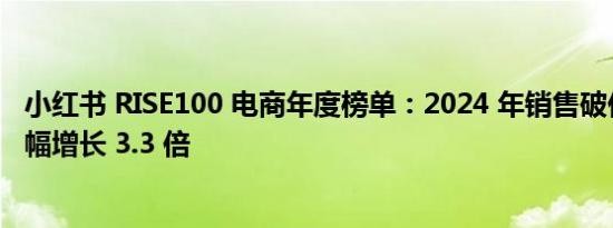 小红书 RISE100 电商年度榜单：2024 年销售破亿商家数大幅增长 3.3 倍