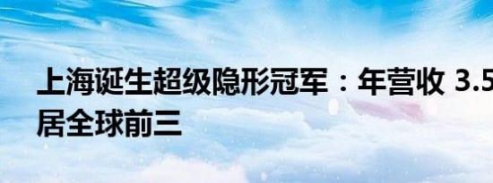 上海诞生超级隐形冠军：年营收 3.5 亿，位居全球前三