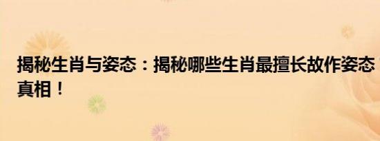 揭秘生肖与姿态：揭秘哪些生肖最擅长故作姿态？揭晓落实真相！